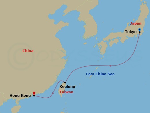 5 Night - Cruise from Tokyo to Hong Kong - Costa Serena - Starting in Tokyo, Keelung (Taipei), Hong Kong itinerary map
