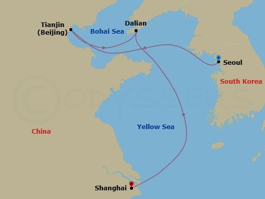 7 Night - China Intensive Cruise : Beijing, Dalian and Shanghai - Azamara Pursuit - Starting in Seoul (Incheon), Beijing (Tianjin), Dalian, Shanghai itinerary map