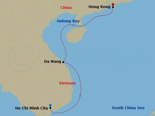 9 Night - Vietnam Intensive Cruise : Ho Chi Minh City, Hue (Da Nang) & Ha Long Bay - Azamara Quest - Starting in Ho Chi Minh City, Hue (Da Nang), Ha Long Bay, Hong Kong itinerary map