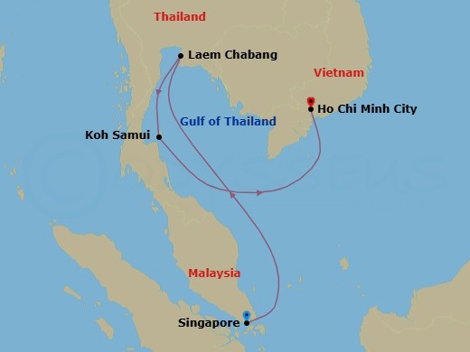 10 Night - Singapore, Thailand & Vietnam Cruise : Singapore, Bangkok & Ho Chi Minh City - Azamara Quest - Starting in Singapore, Bangkok (Laem Chabang), Koh Samui, Ho Chi Minh City itinerary map