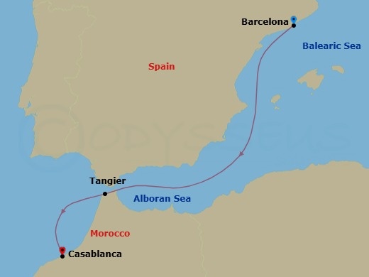 4 Night - A Journey Into Morocco's Atlantic Soul - EXPLORA II - Starting in Barcelona, Tangier, Casablanca itinerary map