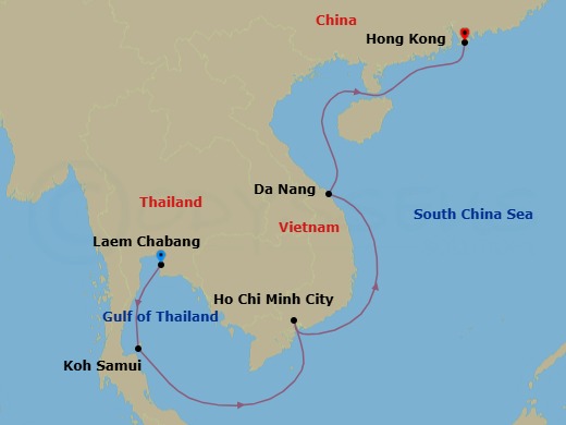 11 Night - Bangkok (Laem Chabang) / Hong Kong - Luminara - Starting in Bangkok (Laem Chabang), Koh Samui, Ho Chi Minh City, Da Nang, Halong Bay, Hong Kong itinerary map