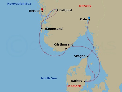 7 Night - Nordic Wonders - Viking Vesta - Starting in Oslo, Thessaloniki, Aarhus, Kristiansand, Haugesund, Eidfjord, Bergen itinerary map