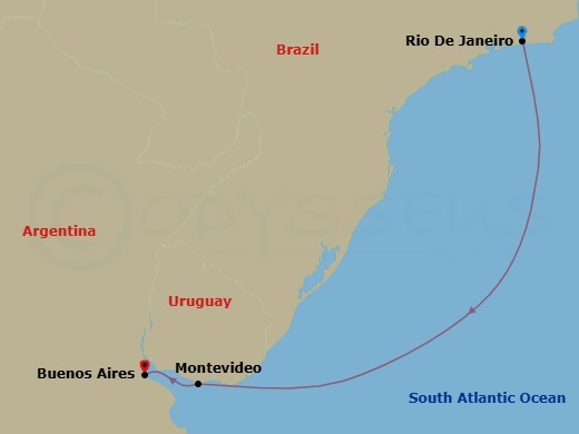 4 Night - Msc Grand Voyages - MSC Splendida - Starting in Rio De Janeiro, Brazil, Montevideo, Uruguay, Buenos Aires, Argentina itinerary map