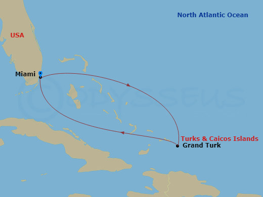 4 Night - Grand Turk Cruise - Valiant Lady - Starting in Miami, Florida, Grand Turk, Turks and Caicos, Miami, Florida itinerary map