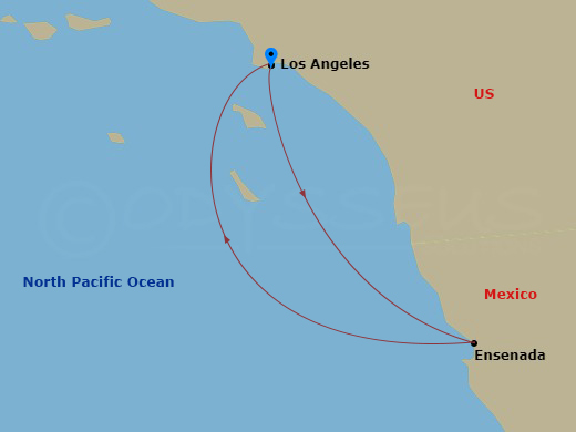 4 Night - Baja Mexico - Carnival Radiance - Starting in Long Beach (Los Angeles), Ca, Ensenada, Mexico, Long Beach (Los Angeles), Ca itinerary map