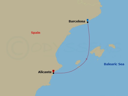 1 Night - Cruise from Barcelona to Alicante - Costa Diadema - Starting in Barcelona, Alicante itinerary map