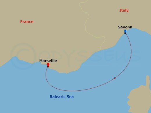 1 Night - Western Mediterranean from Savona - Costa Fascinosa - Starting in Savona, Marseille itinerary map