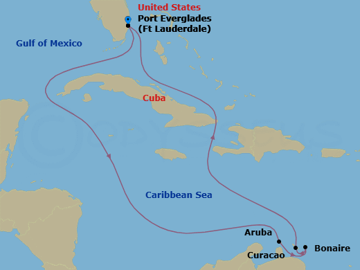 8 Night - Southern Caribbean with Abc Islands - Regal Princess - Starting in Fort Lauderdale, Florida, Aruba, Bonaire, Caribbean Netherlands, Curacao, Fort Lauderdale, Florida itinerary map