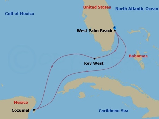 5 Night - Key West & Mexico - Margaritaville Paradise - Starting in Port of Palm Beach, Key West, FL, Cozumel, Mexico, Port of Palm Beach itinerary map