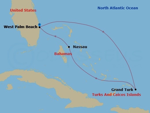 5 Night - Grand Turk & Bahamas - Margaritaville Paradise - Starting in Port of Palm Beach, Grand Turk, Nassau, Bahamas, Port of Palm Beach itinerary map