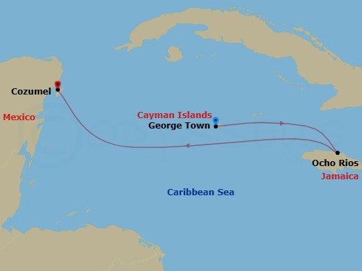 7 Night - Jamaica & Western Caribbean - Margaritaville Islander - Starting in Port Tampa Bay, George Town, Grand Cayman, Ocho Rios, Jamaica, Cozumel, Mexico, Port Tampa Bay itinerary map