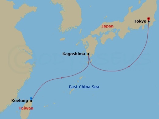 4 Night - Far East - MSC Bellissima - Starting in Keelung (Taipei) Taiwan, China, Kagoshima, Japan, Tokyo, Japan itinerary map