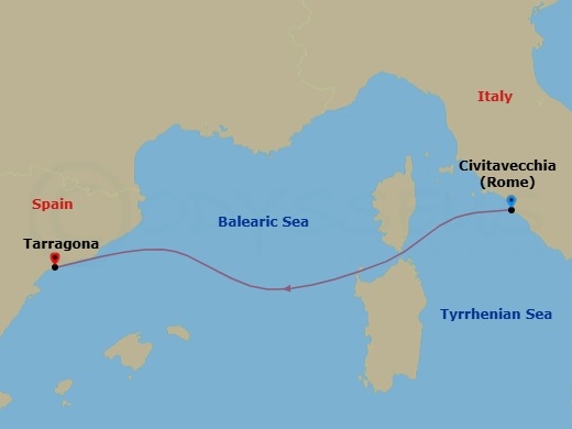 2 Night - Northern Europe - MSC Meraviglia - Starting in Civitavecchia (Rome), Italy, Tarragona, Spain itinerary map