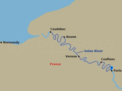 7 Night - Paris to Normandy - Avalon Artistry II - Starting in Paris, France (Embarkation), Vernon, Caudebec, Caudebec Excursion to Normandy, Rouen, Conflans, Paris, Paris (Disembarkation) itinerary map