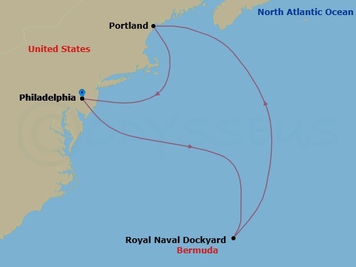 7 Night - Bermuda-Philadelphia - Norwegian Gem - Starting in Philadelphia, Pa, Royal Naval Dockyard, Bermuda, Portland ME, Philadelphia, Pa itinerary map