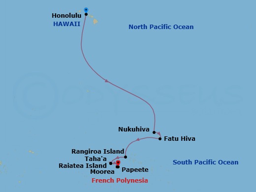 13 Night - Honolulu to Papeete - Silver Whisper - Starting in Honolulu, Oahu, Hawaii, Nuku Hiva, Marquesas Islands, Fatu Hiva, Marquesas Islands, Rangiroa, Motu Tahaa, Raiatea, Moorea Island, Papeete (Tahiti) itinerary map