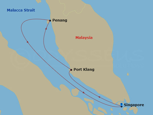 4 Night - Port Klang & Penang Cruise - Navigator of the Seas - Starting in Singapore, Port Klang, Malaysia, Penang, Malaysia, Singapore itinerary map