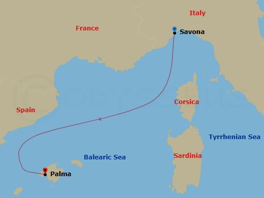 2 Night - Cruise from Savona to Palma De Mallorca - Costa Diadema - Starting in Savona, Italy, Palma De Mallorca, Spain itinerary map