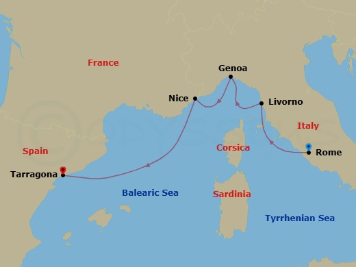 7 Night - Europe's Winter Riviera - Star Explorer - Starting in Civitavecchia, Rome, Livorno, Genoa, Nice, Tarragona (Barcelona) itinerary map