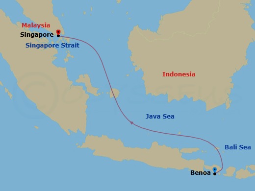 4 Night - Ocean Crossing - Star Breeze - Starting in Benoa (Denpasar), Bali, Singapore itinerary map