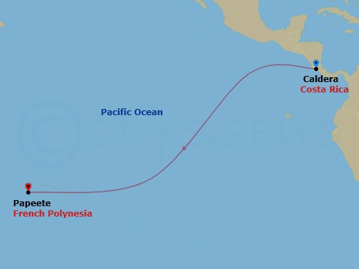 21 Night - Ocean Crossing - Wind Star - Starting in Puerto Caldera, San Jose, Papeete, Tahiti itinerary map