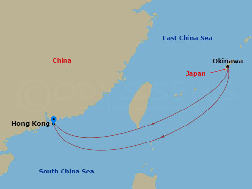 5 Night - Okinawa Overnight Cruise - Voyager of the Seas - Starting in Hong Kong, China, Okinawa, Japan, Hong Kong, China itinerary map