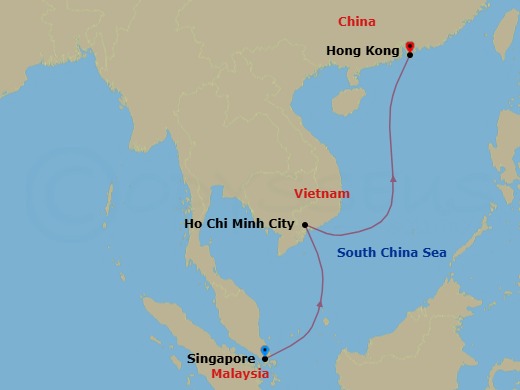 5 Night - Singapore to Hong Kong Cruise - Voyager of the Seas - Starting in Singapore, Ho Chi Minh / Phuoc An, Vietnam, Hong Kong, China itinerary map