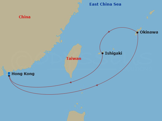 5 Night - Okinawa & Ishigaki Cruise - Voyager of the Seas - Starting in Hong Kong, China, Okinawa, Japan, Ishigaki, Japan, Hong Kong, China itinerary map