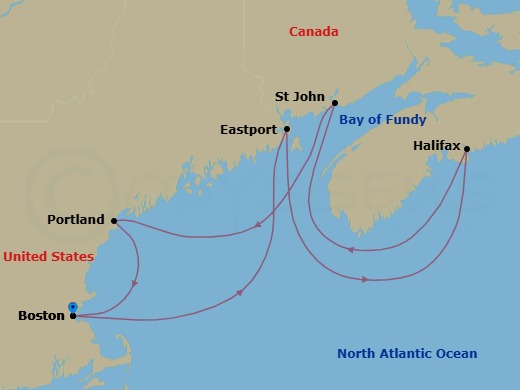 7 Night - Canada & New England - Boston - Norwegian Breakaway - Starting in Boston, Ma, Eastport, ME, Halifax, Canada, Saint John NB (Bay of Fundy), Portland ME, Boston, Ma itinerary map