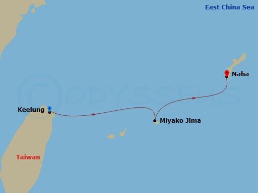 2 Night - Far East - MSC Bellissima - Starting in Keelung (Taipei) Taiwan, China, Miyako Island, Japan, Naha (Okinawa), Japan itinerary map