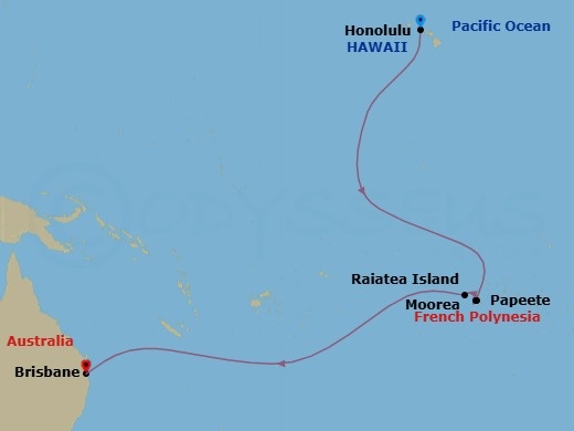 16 Night - Transpacific Cruise - Ovation Of The Seas - Starting in Honolulu, Oahu, Hawaii, Moorea, French Polynesia, Papeete, Tahiti, Raiatea, French Polynesia, International Dateline itinerary map