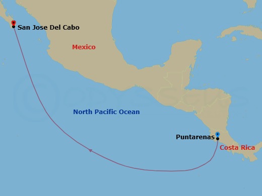 7 Night - Ocean Voyage : Puntarenas - Cabo San Lucas - Le Bellot - Starting in Puntarenas, Cabo San Lucas itinerary map