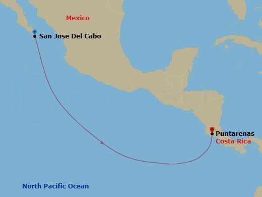 7 Night - Direct Crossing - Le Bellot - Starting in Cabo San Lucas, Puntarenas itinerary map