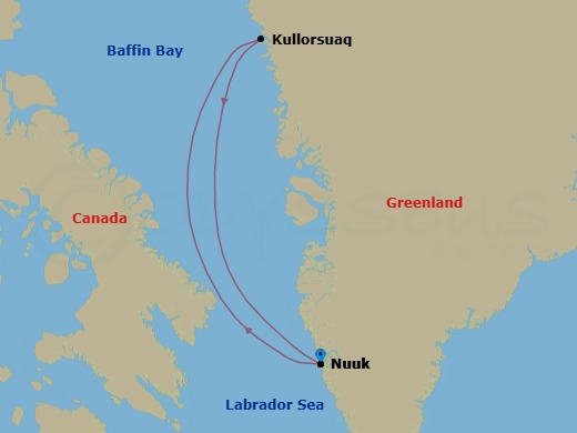 12 Night - Encounter with the Last Guardians of the North Pole - Le Commandant Charcot - Starting in Nuuk, Kullorsuaq, Baffin Bay, Disko Bay, Baffin Bay, Nuuk itinerary map