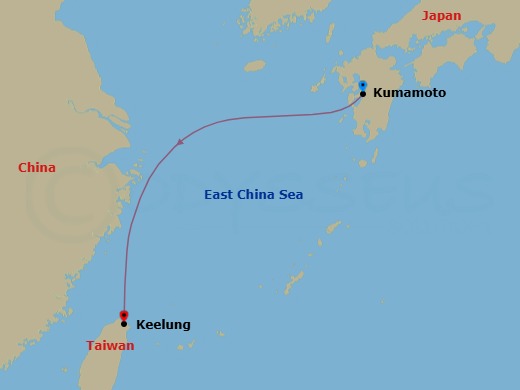 3 Night - Ocean Voyage : Kumamoto - Keelung - Le Jacques Cartier - Starting in Kumamoto, Keelung (Chilung) itinerary map
