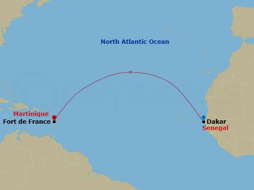 10 Night - Ocean Voyage : Dakar - Fort-De-France - Le Laperouse - Starting in Dakar, Fort-de-France itinerary map