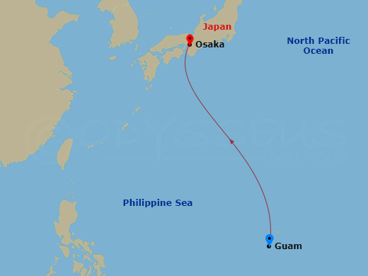 5 Night - Ocean Voyage : Guam - Osaka - Le Soleal - Starting in Guam, Osaka itinerary map