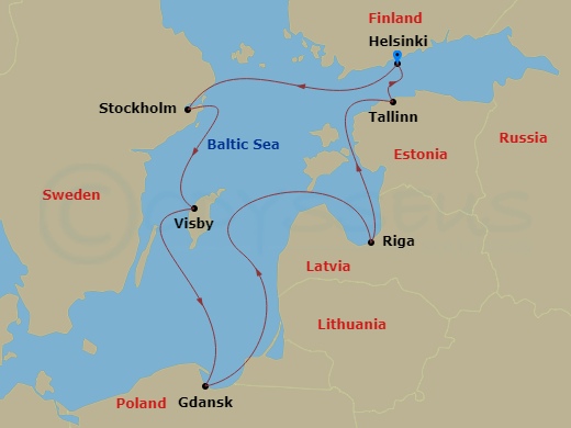 9 Night - Baltic Bliss & Winter Wonders - Le Commandant Charcot - Starting in Helsinki, Stockholm, Visby, Gotland, Gdansk, Riga, Tallinn, Helsinki itinerary map