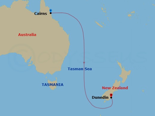 9 Night - Ocean Voyage : Cairns - Dunedin - Le Soleal - Starting in Cairns, Dunedin itinerary map