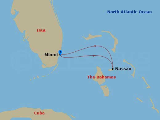 3 Night - Bahamas Getaway Cruise - Wonder of the Seas - Starting in Miami, Florida, Nassau, Bahamas, Miami, Florida itinerary map