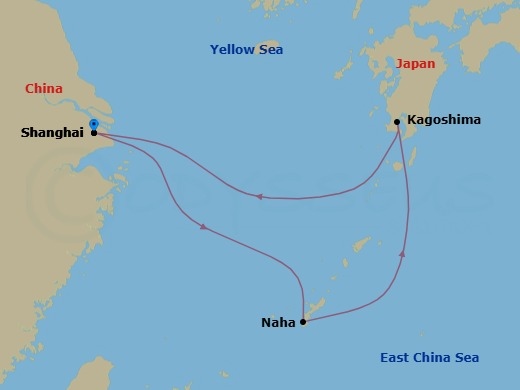 5 Night - Far East - MSC Bellissima - Starting in Shanghai, China, Naha (Okinawa), Japan, Kagoshima, Japan, Shanghai, China itinerary map