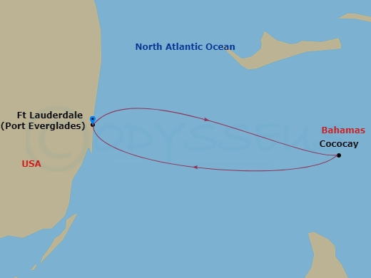 3 Night - Legend Naming Cruise to Perfect Day - Legend of the Seas - Starting in Fort Lauderdale, Florida, Perfect Day Cococay, Bahamas, Fort Lauderdale, Florida itinerary map