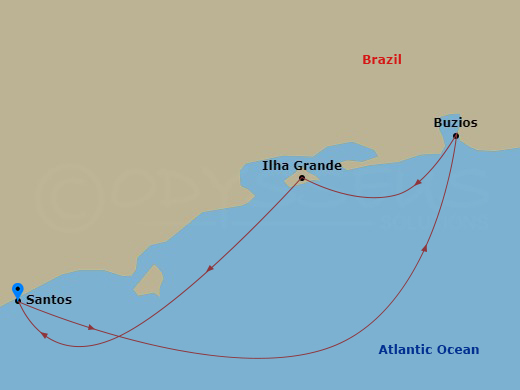 4 Night - South America - MSC Meraviglia - Starting in Santos (Sao Paulo), Brazil, Buzios, Brazil, Ilha Grande, Brazil, Santos (Sao Paulo), Brazil itinerary map