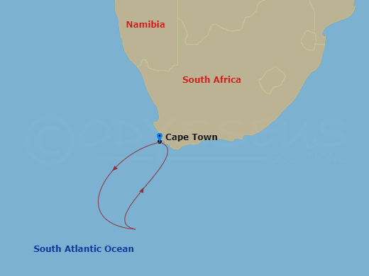 3 Night - South Africa - MSC Sinfonia - Starting in Cape Town, South Africa, Indian Ocean, Cape Town, South Africa itinerary map