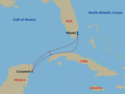4 Night - Western Caribbean Cruise - Carnival Conquest - Starting in Miami, Fl, Puerta Maya, Cozumel, Mexico, Miami, Fl itinerary map
