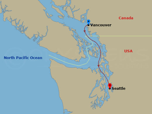 1 Night - Repo - Pacific Coastal - Norwegian Encore - Starting in Vancouver, Canada, Seattle, Wa itinerary map