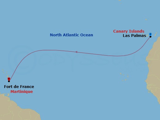7 Night - Cruise from Las Palmas to Fort de France - Costa Favolosa - Starting in Las Palmas, Canary Islands, Martinique (Antilles) itinerary map