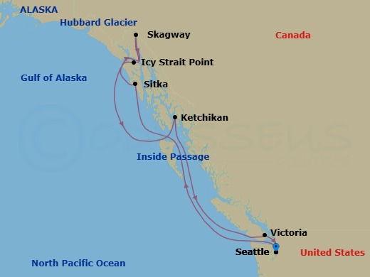 9 Night - Alaska - Seattle - Norwegian Joy - Starting in Seattle, Wa, Sitka, Ak, Skagway, Ak, Cruise Glacier Bay, Ak, Icy Strait Point, Ak, Ketchikan (Ward Cove), Ak, Victoria CA, Canada, Seattle, Wa itinerary map