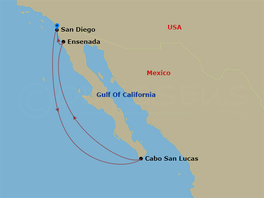 6 Night - Halloween On the High Seas Mexican Riviera Cruise from San Diego - Disney Magic - Starting in San Diego, Cabo San Lucas, Ensenada, San Diego itinerary map